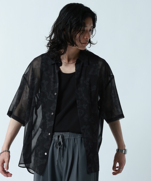 RAGEBLUE（レイジブルー）の「SHEER FLOWER LOOSE SILHOUETTE SHIRTS/シアーフラワー柄ルーズシルエットシャツ（シャツ/ブラウス・メンズ・ホワイト/ブラック/グレー・MEDIUM/LARGE）」の11枚目の写真