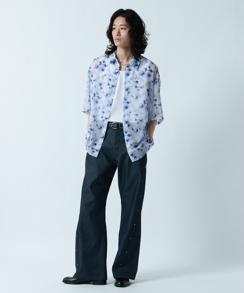 RAGEBLUE（レイジブルー）の「SHEER FLOWER LOOSE SILHOUETTE SHIRTS/シアーフラワー柄ルーズシルエットシャツ（シャツ/ブラウス・メンズ・ホワイト/ブラック/グレー・MEDIUM/LARGE）」の21枚目の写真