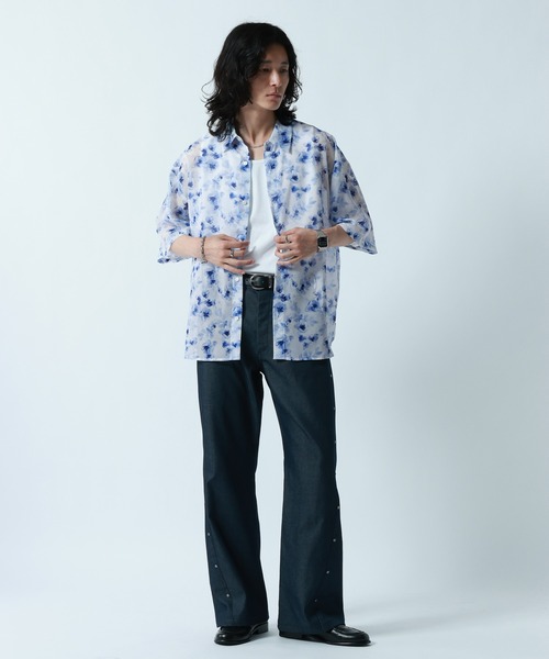 RAGEBLUE（レイジブルー）の「SHEER FLOWER LOOSE SILHOUETTE SHIRTS/シアーフラワー柄ルーズシルエットシャツ（シャツ/ブラウス・メンズ・ホワイト/ブラック/グレー・MEDIUM/LARGE）」の22枚目の写真