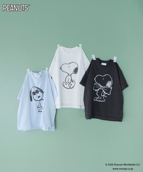 LOWRYS FARM（ローリーズファーム）の「【SNOOPY】クラッシュTシャツ　 656759（Tシャツ/カットソー・キッズ・チャコールグレー/オフホワイト/ライトブルー・110cm/120cm/150cm/140cm/130cm）」の2枚目の写真
