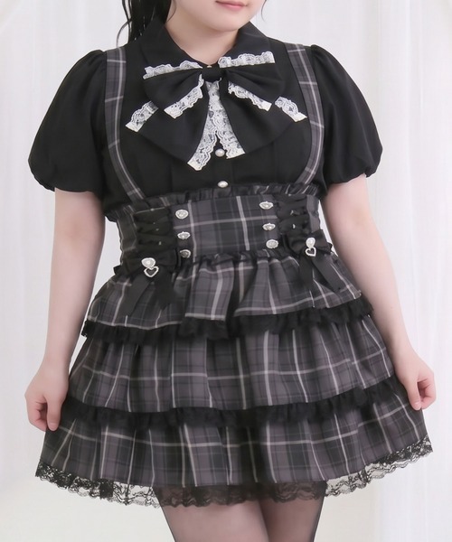 DearMyLoveWhip(ディアマイラブホイップ)の「フリルたっぷりレースアップリボンスカート(スカート・レディース・ホワイト/ブラック/グレー・4L/5L)」の3枚目の写真