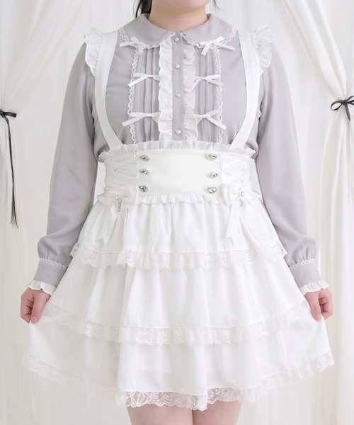 DearMyLoveWhip(ディアマイラブホイップ)の「フリルたっぷりレースアップリボンスカート(スカート・レディース・ホワイト/ブラック/グレー・4L/5L)」の1枚目の写真