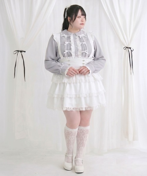 DearMyLoveWhip(ディアマイラブホイップ)の「フリルたっぷりレースアップリボンスカート(スカート・レディース・ホワイト/ブラック/グレー・4L/5L)」の4枚目の写真