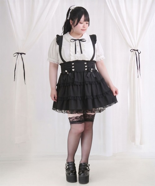 DearMyLoveWhip(ディアマイラブホイップ)の「フリルたっぷりレースアップリボンスカート(スカート・レディース・ホワイト/ブラック/グレー・4L/5L)」の6枚目の写真