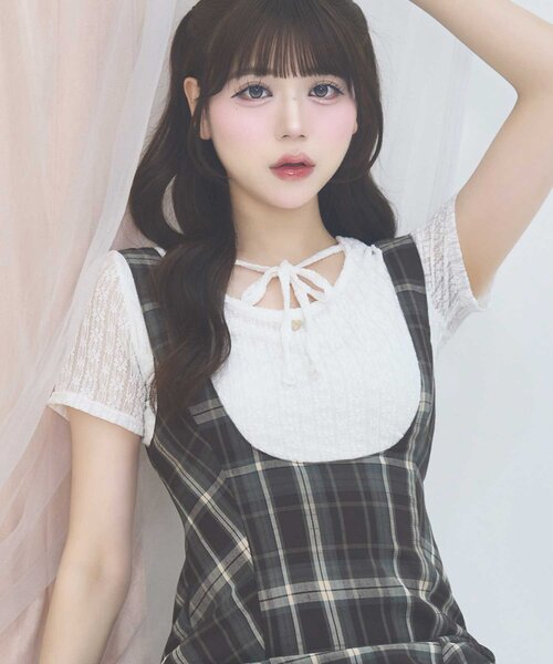 Belle Charme(ベルシャルム)の「【Belle Charme】Heart Charm Lace Short Tops(Tシャツ/カットソー・レディース・オフホワイト/ブラック・FREE)」の13枚目の写真