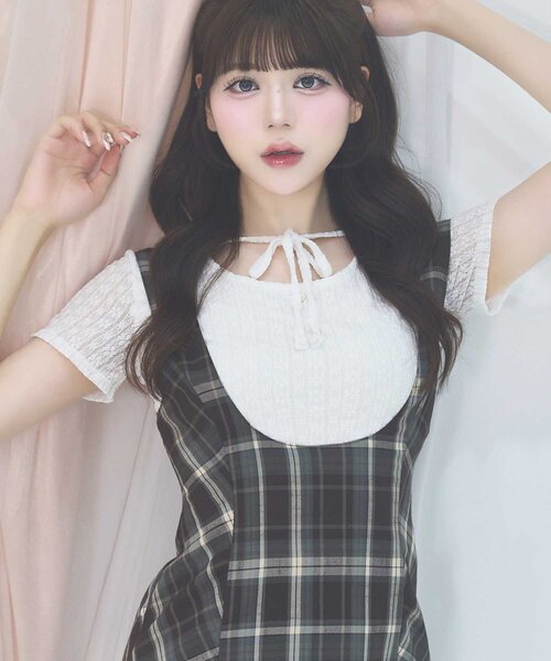 Belle Charme(ベルシャルム)の「【Belle Charme】Heart Charm Lace Short Tops(Tシャツ/カットソー・レディース・オフホワイト/ブラック・FREE)」の14枚目の写真