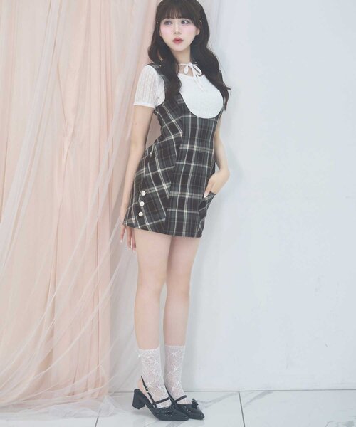 Belle Charme(ベルシャルム)の「【Belle Charme】Heart Charm Lace Short Tops(Tシャツ/カットソー・レディース・オフホワイト/ブラック・FREE)」の15枚目の写真