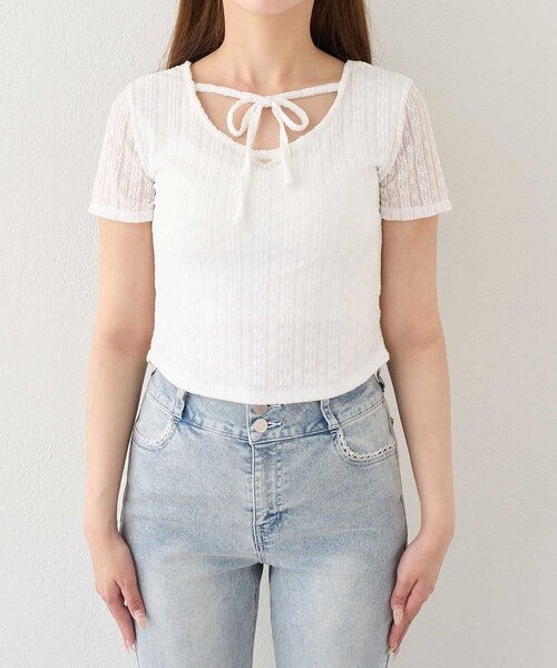Belle Charme(ベルシャルム)の「【Belle Charme】Heart Charm Lace Short Tops(Tシャツ/カットソー・レディース・オフホワイト/ブラック・FREE)」の16枚目の写真
