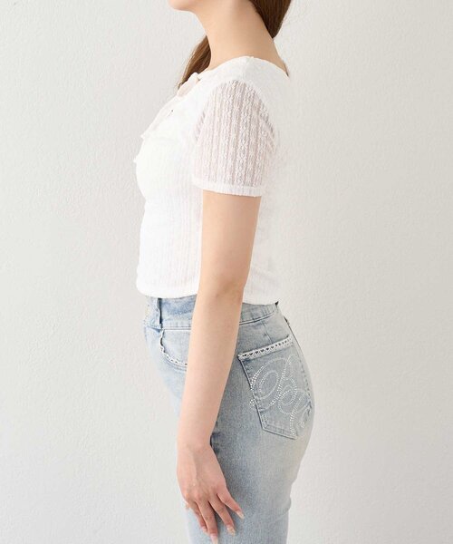 Belle Charme(ベルシャルム)の「【Belle Charme】Heart Charm Lace Short Tops(Tシャツ/カットソー・レディース・オフホワイト/ブラック・FREE)」の3枚目の写真