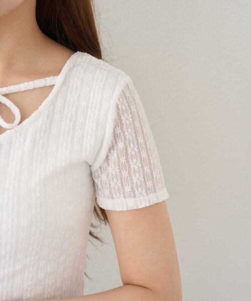 Belle Charme(ベルシャルム)の「【Belle Charme】Heart Charm Lace Short Tops(Tシャツ/カットソー・レディース・オフホワイト/ブラック・FREE)」の7枚目の写真