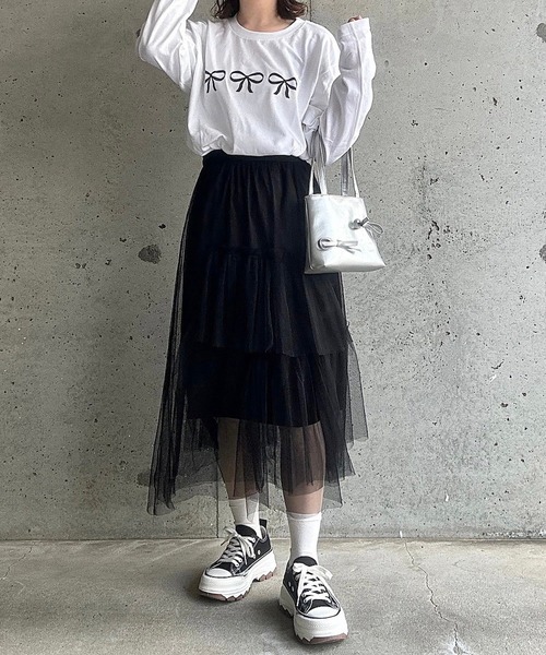 tunee(チュニー)の「バレエコアリボンロンT/長袖Tシャツ(hsyd)(Tシャツ/カットソー・レディース・ホワイト/ホワイト系その他・MEDIUM/LARGE)」の13枚目の写真