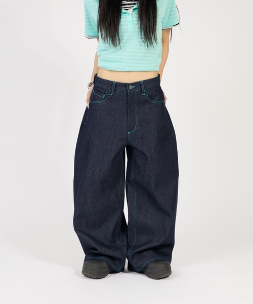 sedacle（セダクル）の「バイカラーパッチカーブパンツ（デニムパンツ・メンズ・ブラック×グリーン/インディゴブルー/ブラック×ゴールド/カーキ系1/ブラック×ピンク・SMALL/LARGE/MEDIUM）」の15枚目の写真