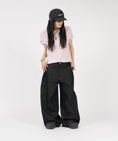 sedacle（セダクル）の「バイカラーパッチカーブパンツ（デニムパンツ・メンズ・ブラック×グリーン/インディゴブルー/ブラック×ゴールド/カーキ系1/ブラック×ピンク・SMALL/LARGE/MEDIUM）」の11枚目の写真