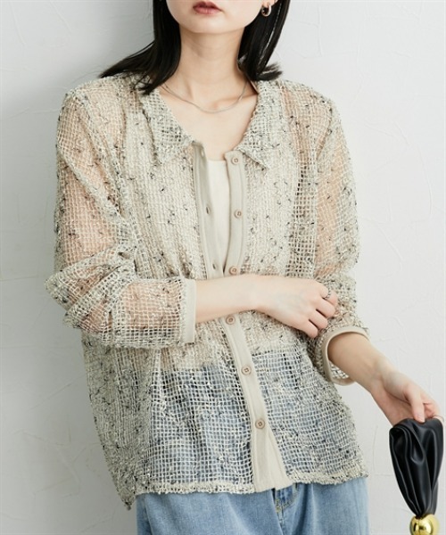 nissen(ニッセン)の「フィッシュネットポロトップス(Tシャツ/カットソー・レディース・ブラック/アイボリー・L/M)」の9枚目の写真