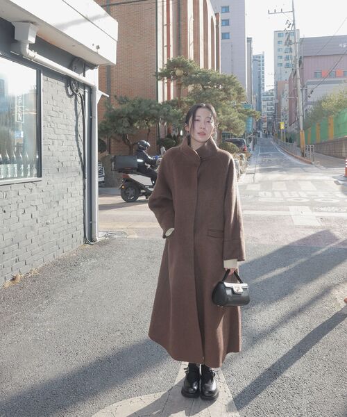 LEFTSEOUL（レフトソウル）の「カシミヤハンドメイドハイネックロングコート[チャコール]（チェスターコート・レディース・チャコール・FREE）」の3枚目の写真