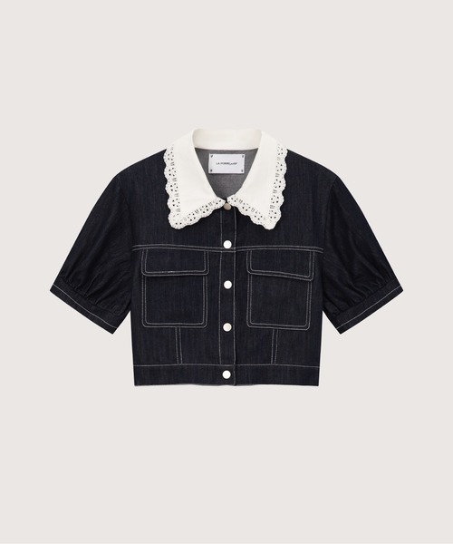 Sweet Lace Collar Denim Shirt Jacket — джинсовая куртка со светлым кружевным воротником