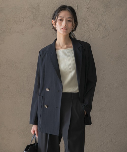 URBAN RESEARCH ROSSO WOMEN(アーバンリサーチ ロッソ)の「メモリーネットライトジャケット(テーラードジャケット・レディース・ベージュ系その他/ブラック・FREE)」の1枚目の写真