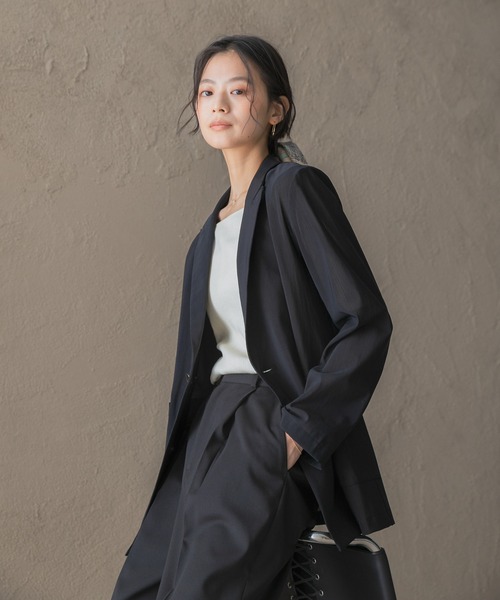 URBAN RESEARCH ROSSO WOMEN(アーバンリサーチ ロッソ)の「メモリーネットライトジャケット(テーラードジャケット・レディース・ベージュ系その他/ブラック・FREE)」の4枚目の写真