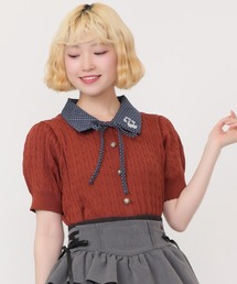 うさぎ刺繍襟付きニットプルオーバー