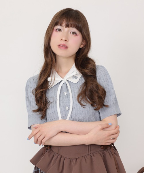axes femme POETIQUE(アクシーズファムポエティック)の「うさぎ刺繍襟付きニットプルオーバー(ニット/セーター・レディース・ホワイト/サックスブルー/ワイン・MEDIUM)」の7枚目の写真