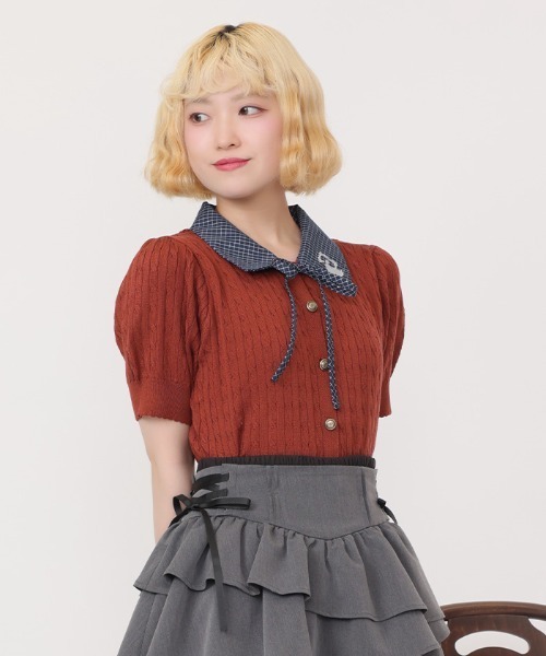 axes femme POETIQUE(アクシーズファムポエティック)の「うさぎ刺繍襟付きニットプルオーバー(ニット/セーター・レディース・ホワイト/サックスブルー/ワイン・MEDIUM)」の11枚目の写真