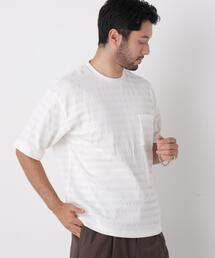 リブボーダーポケットTシャツ 半袖
