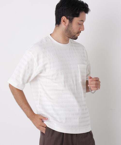 NANO universe(ナノユニバース)の「リブボーダーポケットTシャツ 半袖(Tシャツ/カットソー・メンズ・ホワイト/ネイビー/グリーン・M/L)」の2枚目の写真
