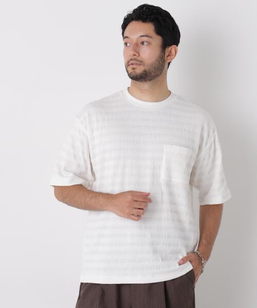 NANO universe(ナノユニバース)の「リブボーダーポケットTシャツ 半袖(Tシャツ/カットソー・メンズ・ホワイト/ネイビー/グリーン・M/L)」の7枚目の写真