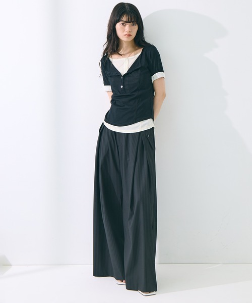STUDIOUS（ステュディオス）の「【STUDIOUS/ステュディオス】Flap Cargo Wide Pants/フラップカーゴワイドパンツ/ウォッシャブル/オフィスカジュアル/脚長効果/腰回りカバー/ウエストゴム（カーゴパンツ・レディース・ベージュ/ストライプ・1/2/3）」の22枚目の写真
