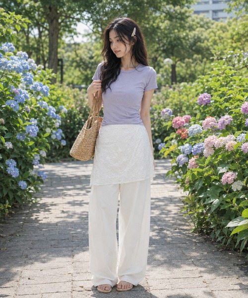 KONVINI(コンビニ)の「【KONVINI select】レースラップスカート レディース レイヤードスカート 重ね着 シアーレース バレエコア 韓国ファッション(スカート・レディース・ホワイト・FREE)」の1枚目の写真
