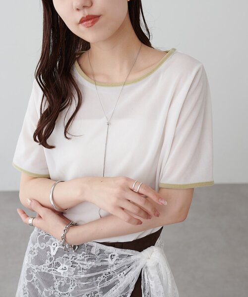 DISCOAT(ディスコート)の「ベロアバイカラー半袖プルオーバー(Tシャツ/カットソー・レディース・オレンジ系その他/アイボリー/ブラウン・FREE)」の2枚目の写真