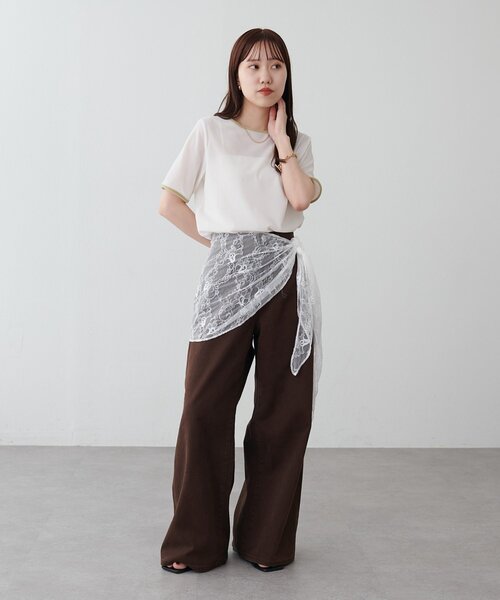 DISCOAT(ディスコート)の「ベロアバイカラー半袖プルオーバー(Tシャツ/カットソー・レディース・オレンジ系その他/アイボリー/ブラウン・FREE)」の4枚目の写真