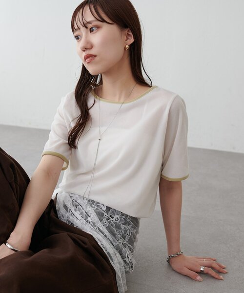 DISCOAT(ディスコート)の「ベロアバイカラー半袖プルオーバー(Tシャツ/カットソー・レディース・オレンジ系その他/アイボリー/ブラウン・FREE)」の5枚目の写真