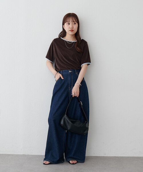 DISCOAT(ディスコート)の「ベロアバイカラー半袖プルオーバー(Tシャツ/カットソー・レディース・オレンジ系その他/アイボリー/ブラウン・FREE)」の19枚目の写真