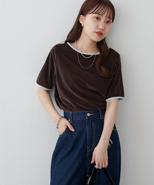 DISCOAT(ディスコート)の「ベロアバイカラー半袖プルオーバー(Tシャツ/カットソー・レディース・オレンジ系その他/アイボリー/ブラウン・FREE)」の20枚目の写真