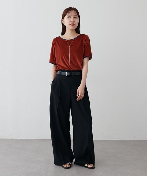 DISCOAT(ディスコート)の「ベロアバイカラー半袖プルオーバー(Tシャツ/カットソー・レディース・オレンジ系その他/アイボリー/ブラウン・FREE)」の10枚目の写真