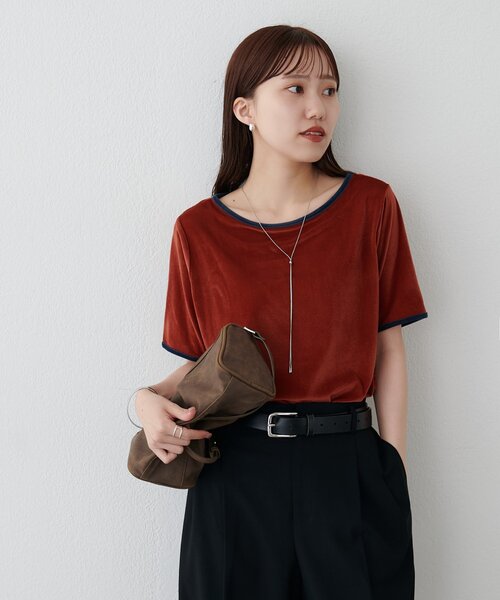 DISCOAT(ディスコート)の「ベロアバイカラー半袖プルオーバー(Tシャツ/カットソー・レディース・オレンジ系その他/アイボリー/ブラウン・FREE)」の12枚目の写真