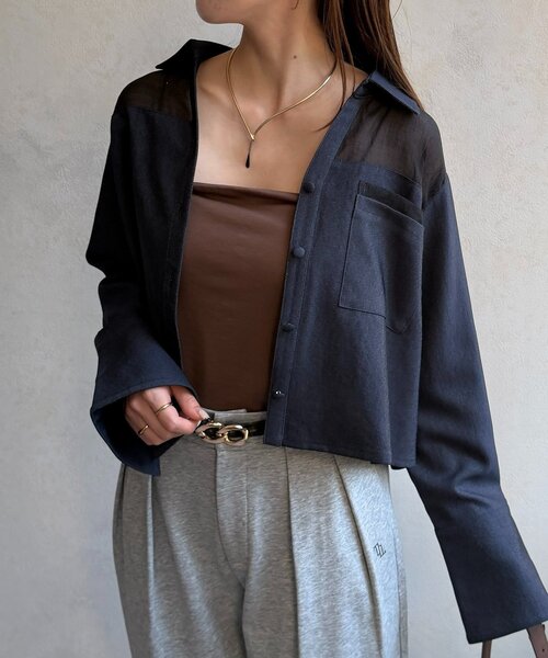Thevon(ゼボン)の「シアー切替デニムライクショートシャツ(シャツ/ブラウス・レディース・インディゴブルー/ブラック・FREE)」の11枚目の写真