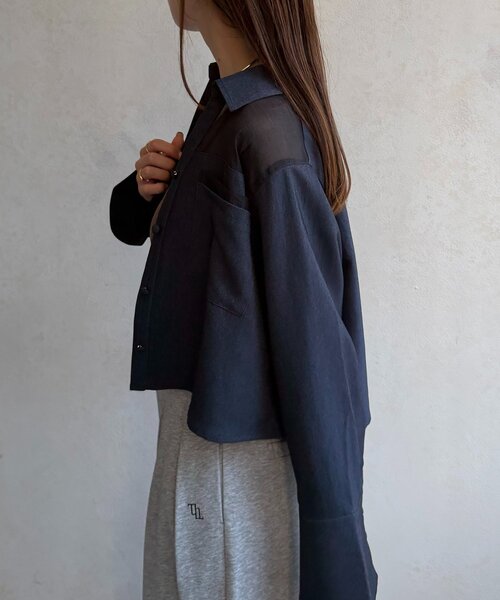 Thevon(ゼボン)の「シアー切替デニムライクショートシャツ(シャツ/ブラウス・レディース・インディゴブルー/ブラック・FREE)」の12枚目の写真