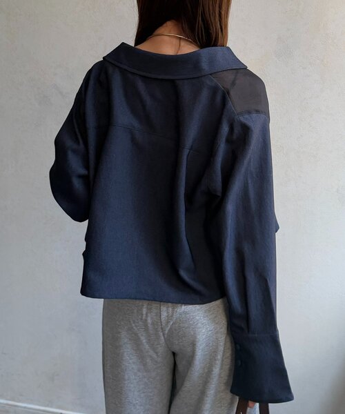 Thevon(ゼボン)の「シアー切替デニムライクショートシャツ(シャツ/ブラウス・レディース・インディゴブルー/ブラック・FREE)」の13枚目の写真