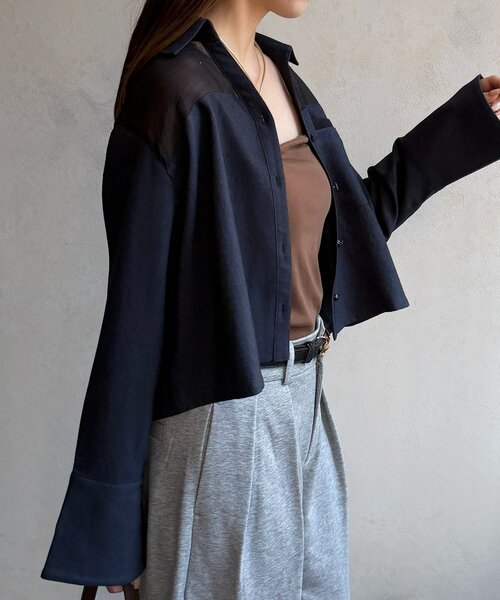 Thevon(ゼボン)の「シアー切替デニムライクショートシャツ(シャツ/ブラウス・レディース・インディゴブルー/ブラック・FREE)」の14枚目の写真