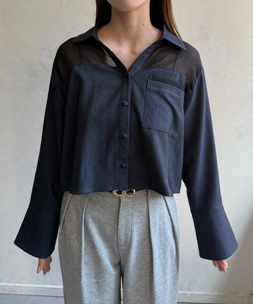 Thevon(ゼボン)の「シアー切替デニムライクショートシャツ(シャツ/ブラウス・レディース・インディゴブルー/ブラック・FREE)」の19枚目の写真