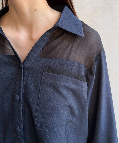 Thevon(ゼボン)の「シアー切替デニムライクショートシャツ(シャツ/ブラウス・レディース・インディゴブルー/ブラック・FREE)」の21枚目の写真
