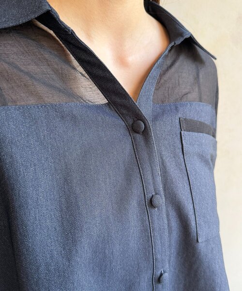 Thevon(ゼボン)の「シアー切替デニムライクショートシャツ(シャツ/ブラウス・レディース・インディゴブルー/ブラック・FREE)」の22枚目の写真
