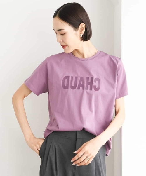 MICHEL KLEIN(ミッシェル・クラン)の「フロッキーロゴTシャツ(Tシャツ/カットソー・レディース・パープル/アイボリー/ネイビー・38)」の3枚目の写真