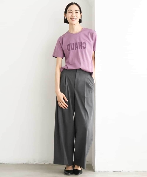 MICHEL KLEIN(ミッシェル・クラン)の「フロッキーロゴTシャツ(Tシャツ/カットソー・レディース・パープル/アイボリー/ネイビー・38)」の5枚目の写真