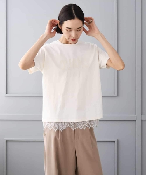 MICHEL KLEIN(ミッシェル・クラン)の「フロッキーロゴTシャツ(Tシャツ/カットソー・レディース・パープル/アイボリー/ネイビー・38)」の17枚目の写真
