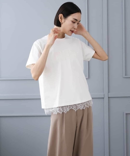 MICHEL KLEIN(ミッシェル・クラン)の「フロッキーロゴTシャツ(Tシャツ/カットソー・レディース・パープル/アイボリー/ネイビー・38)」の18枚目の写真