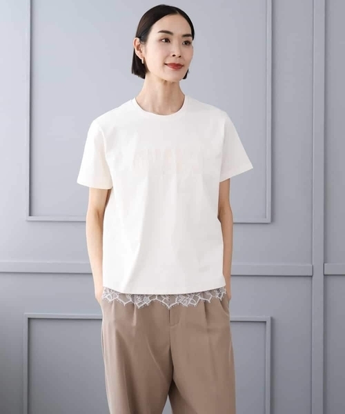 MICHEL KLEIN(ミッシェル・クラン)の「フロッキーロゴTシャツ(Tシャツ/カットソー・レディース・パープル/アイボリー/ネイビー・38)」の19枚目の写真