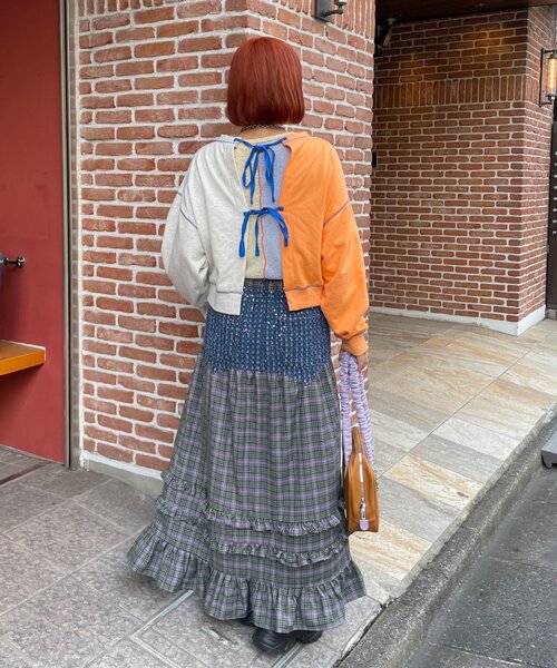 HELLO.SANFRANCISCO（ハローサンフランシスコ）の「【HELLO.SANFRANCISCO/ハローサンフランシスコ】ラメデニムチェックリメイクスカート（スカート・レディース・イエロー/グレー・ONE SIZE）」の10枚目の写真